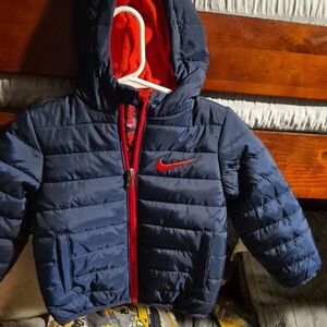 Nike Kids Navy Puffer Jacket with Red Accents